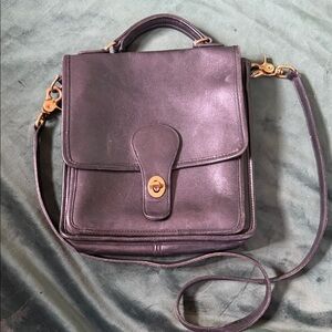 Classic Vintage Coach Black Leather Crossbody Satchel